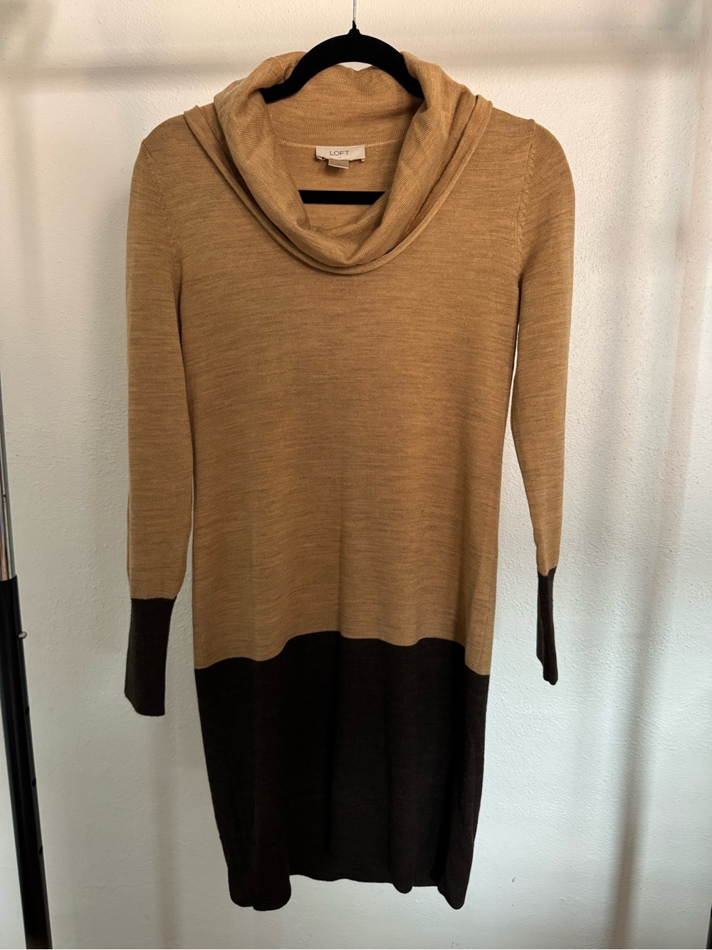 LOFT Cowl Neck Sweater Top in Camel